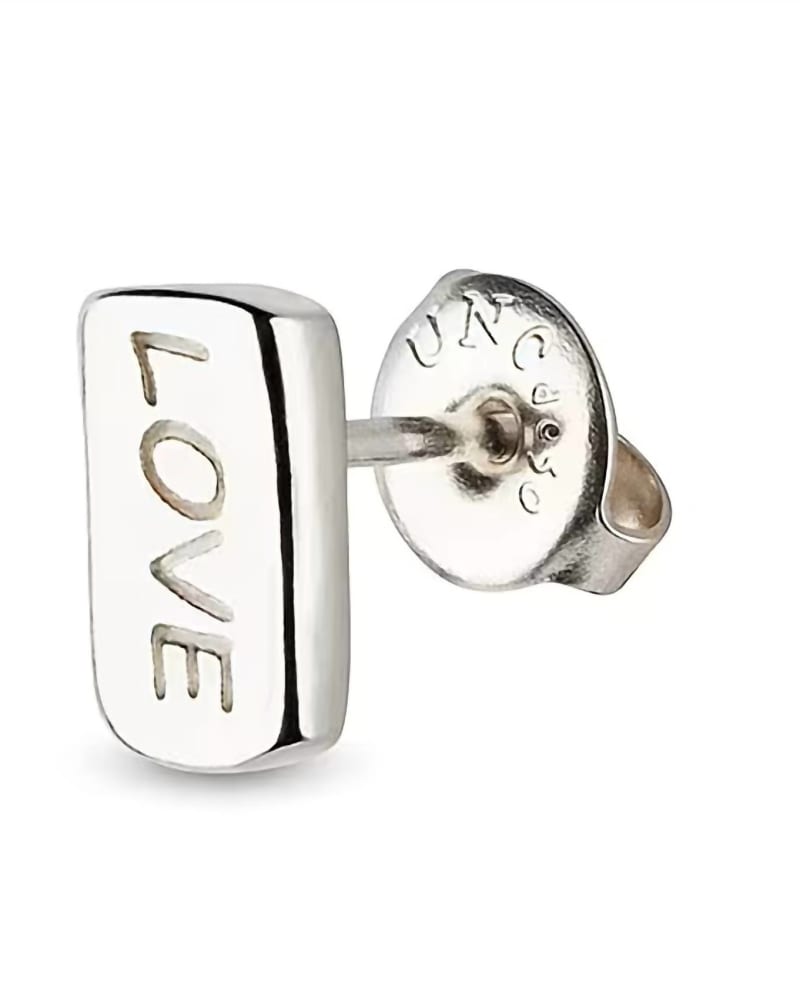 Front of a size O/S Love Piercing Stud Earrings in Silver Plated in Silver Plated by UNOde50. | dia_product_style_image_id:329437